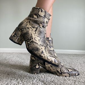 Boohoo faux snakeskin block heel ankle boots